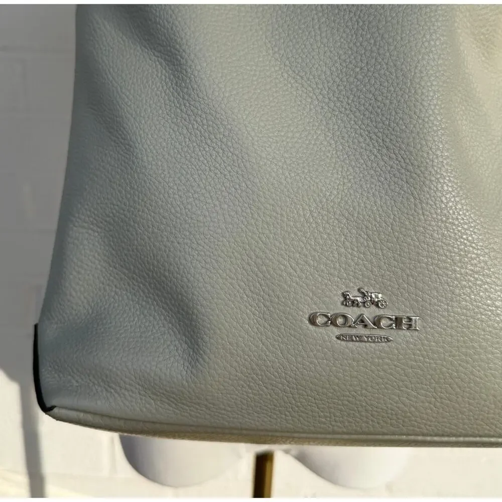 Coach Abbey Gray/Green Pebbled Leather Hobo Shoulder Bag Silver Hardware Slouchy - Picture 4 of 10